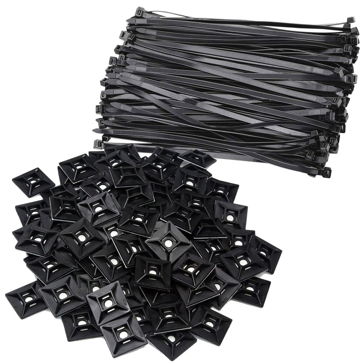 1" Self Adhesive Cable Zip Tie Mounts with 7" Zip Ties each 100pcs Organizing