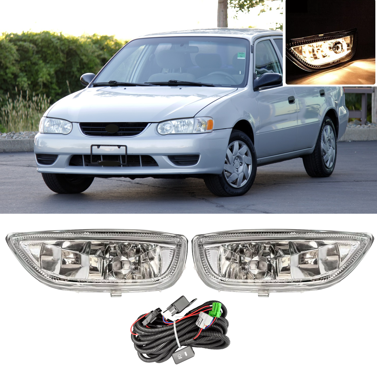 Chrome Halogen Warm Light fog Light For 2001 2002 Toyota Corolla W/Wiring 01 02
