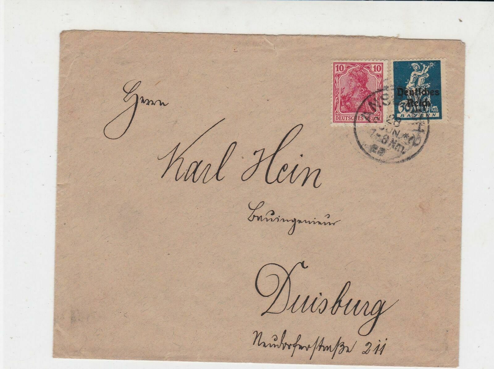 Germany Ansbach 1922 to Duisburg  Stamps Cover Ref 31791