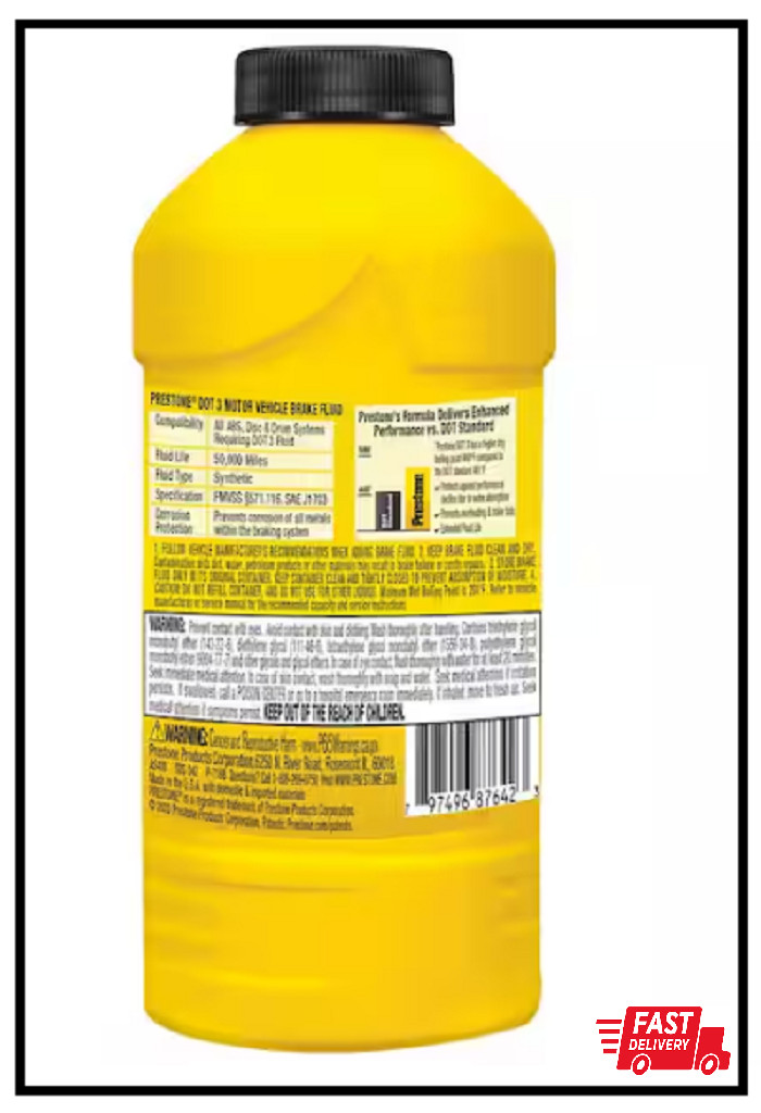 DOT 3 Brake Fluid 12 fl. oz. - Synthetic, High Grade, 50,000 Mile Performance