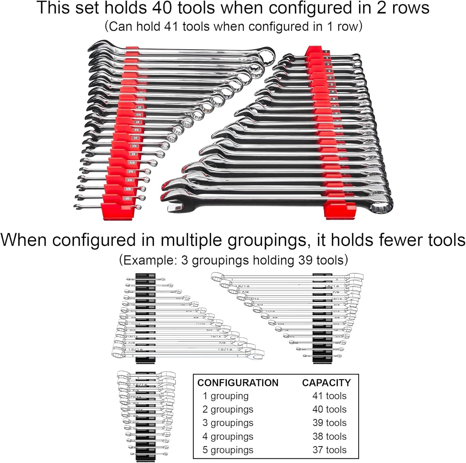 40-80PCS Magnetic Modular Wrench Organizer Compact Tool Storage Slots Hold Tools
