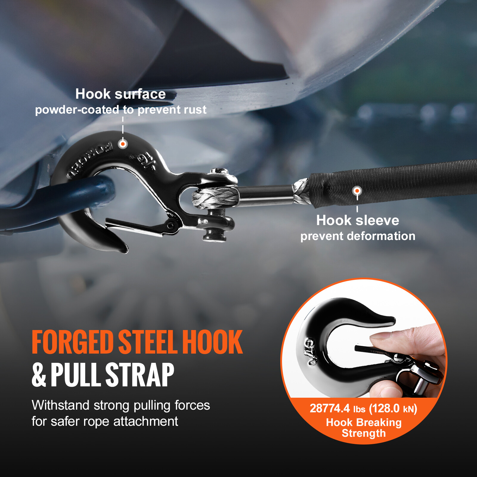 VEVOR Synthetic Winch Rope Winch Line Cable 1/2" x 92' 32000 lbs for SUV Truck