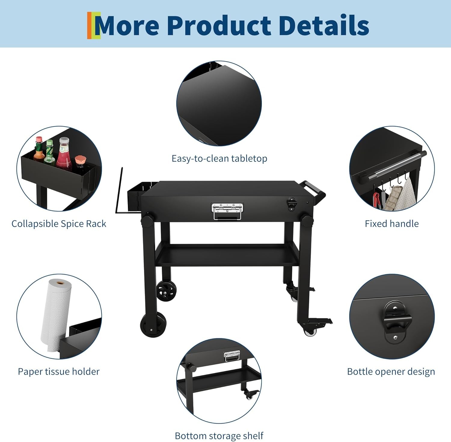 450LBS Portable Outdoor Grill Table Folding Grill Cart BBQ Prep Table w/ Wheels