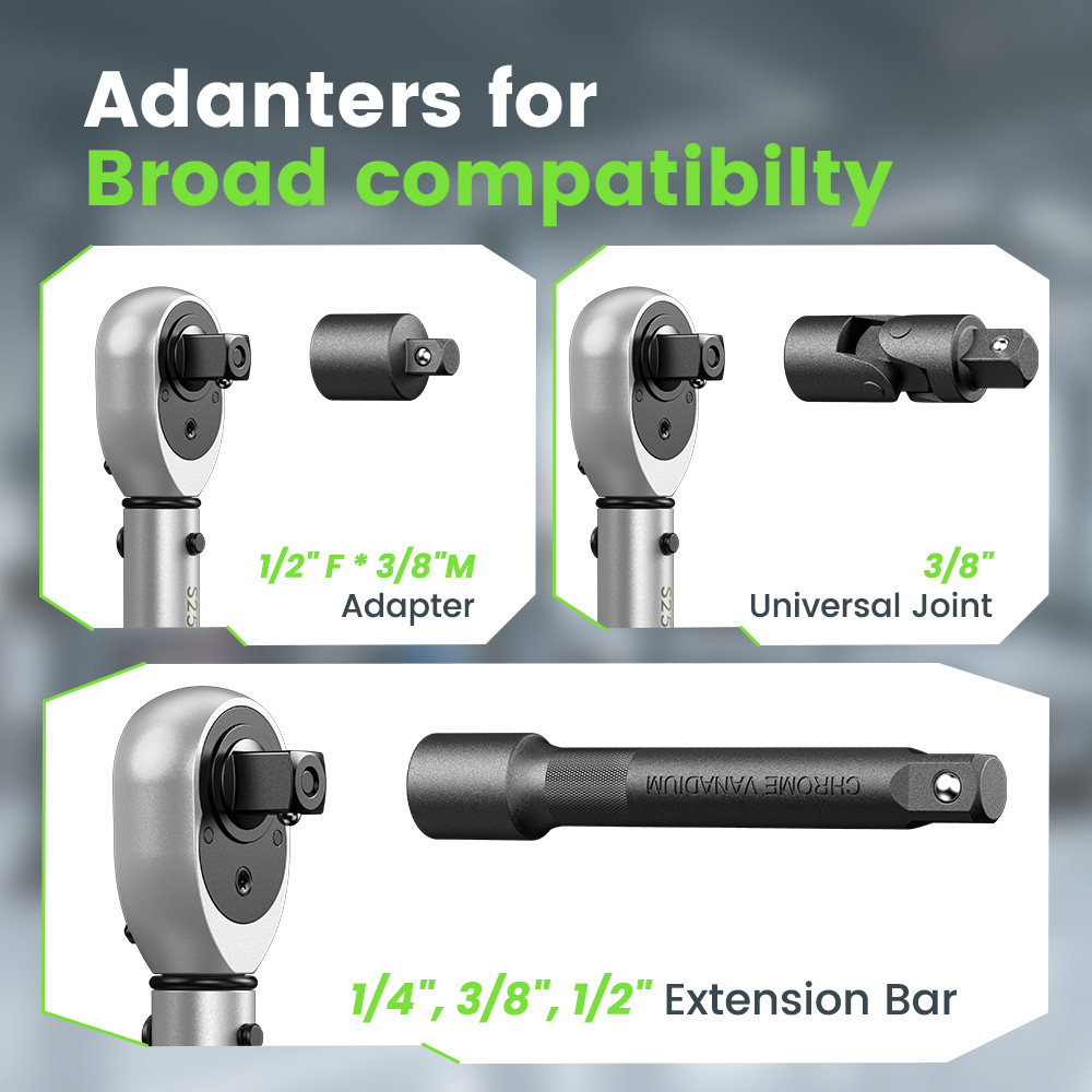 1/4''/3/8''/1/2'' Drive Torque Wrench Set Click Torque Wrench Adjustable 72Tooth