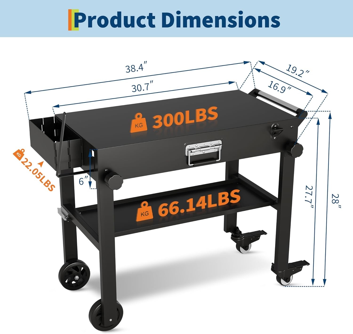 450LBS Portable Outdoor Grill Table Folding Grill Cart BBQ Prep Table w/ Wheels