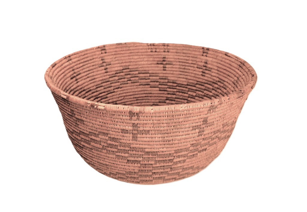 Apache Bowl Basket ca. 1920 6.875" H x 14.375" D Hand Coiled Large Bowl