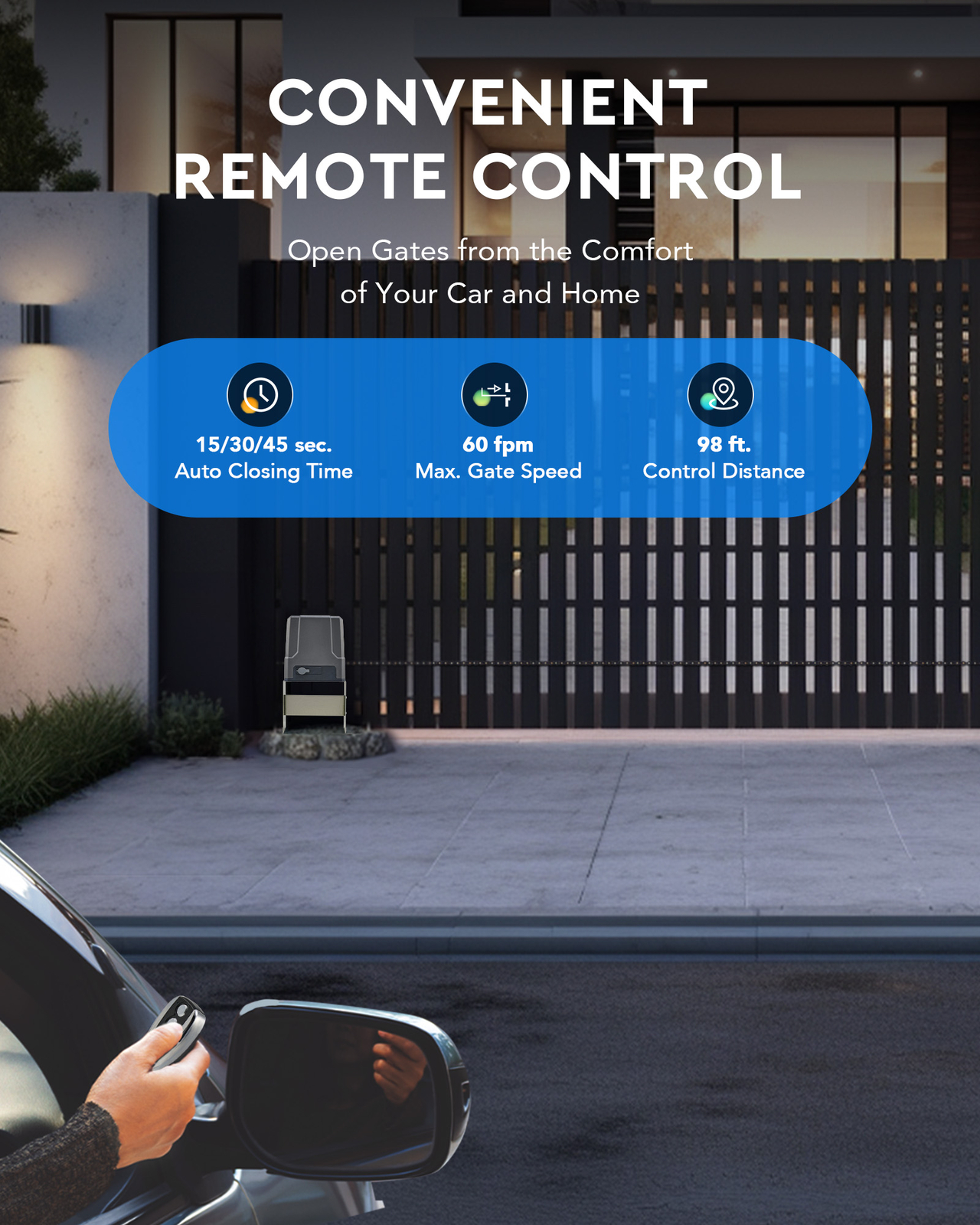 CO-Z Sliding Gate Opener Kit with Solar Panel Remotes for 1800lb 40ft Home Gates