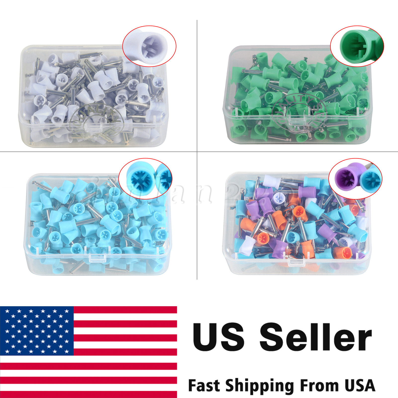 100PCS Dental Latch type Teeth Prophy Polishing Cups Rubber Mixed Colors