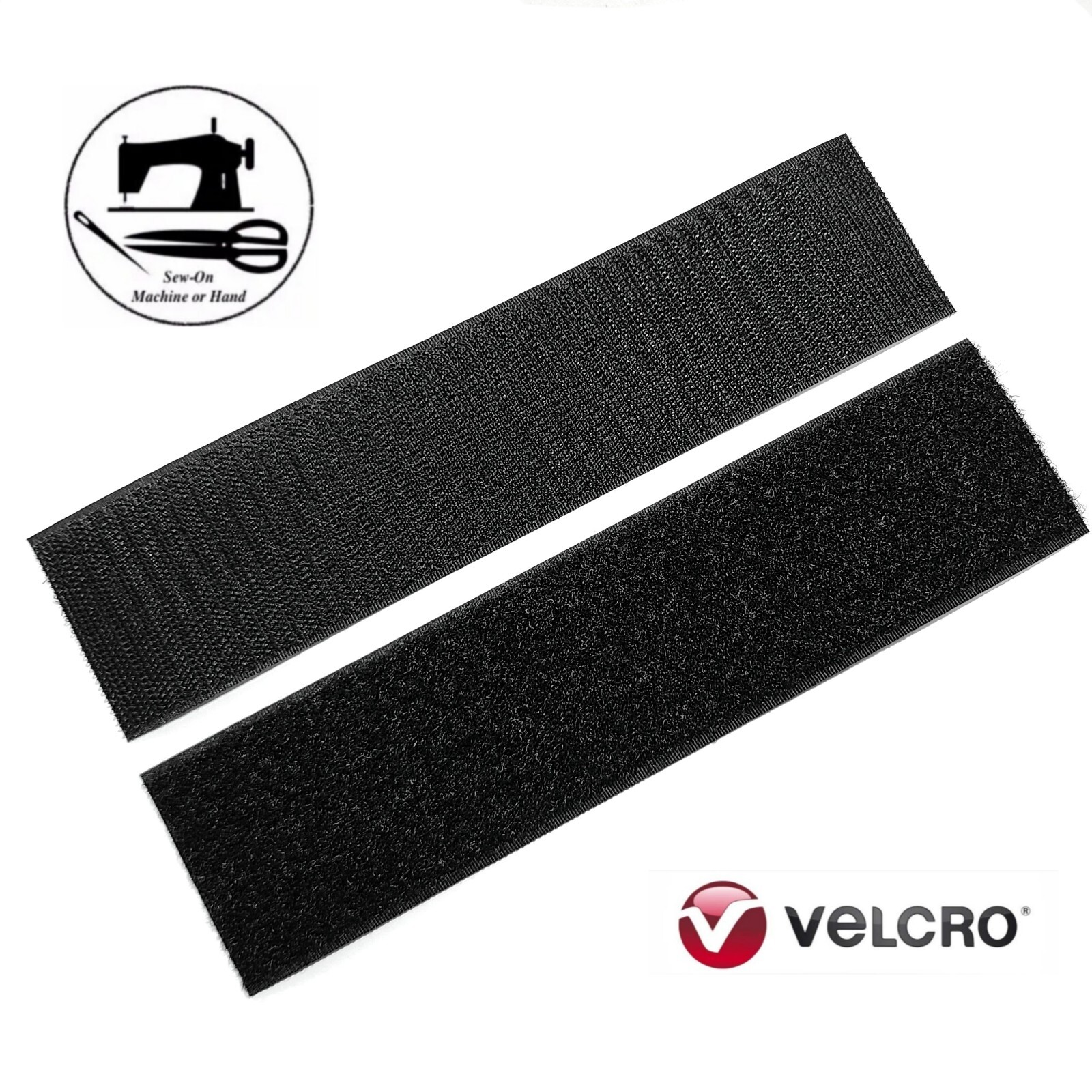 2” Wide x 8” (Inch) VELCRO® Brand Sew-On Strip (Hook & Loop) - Black