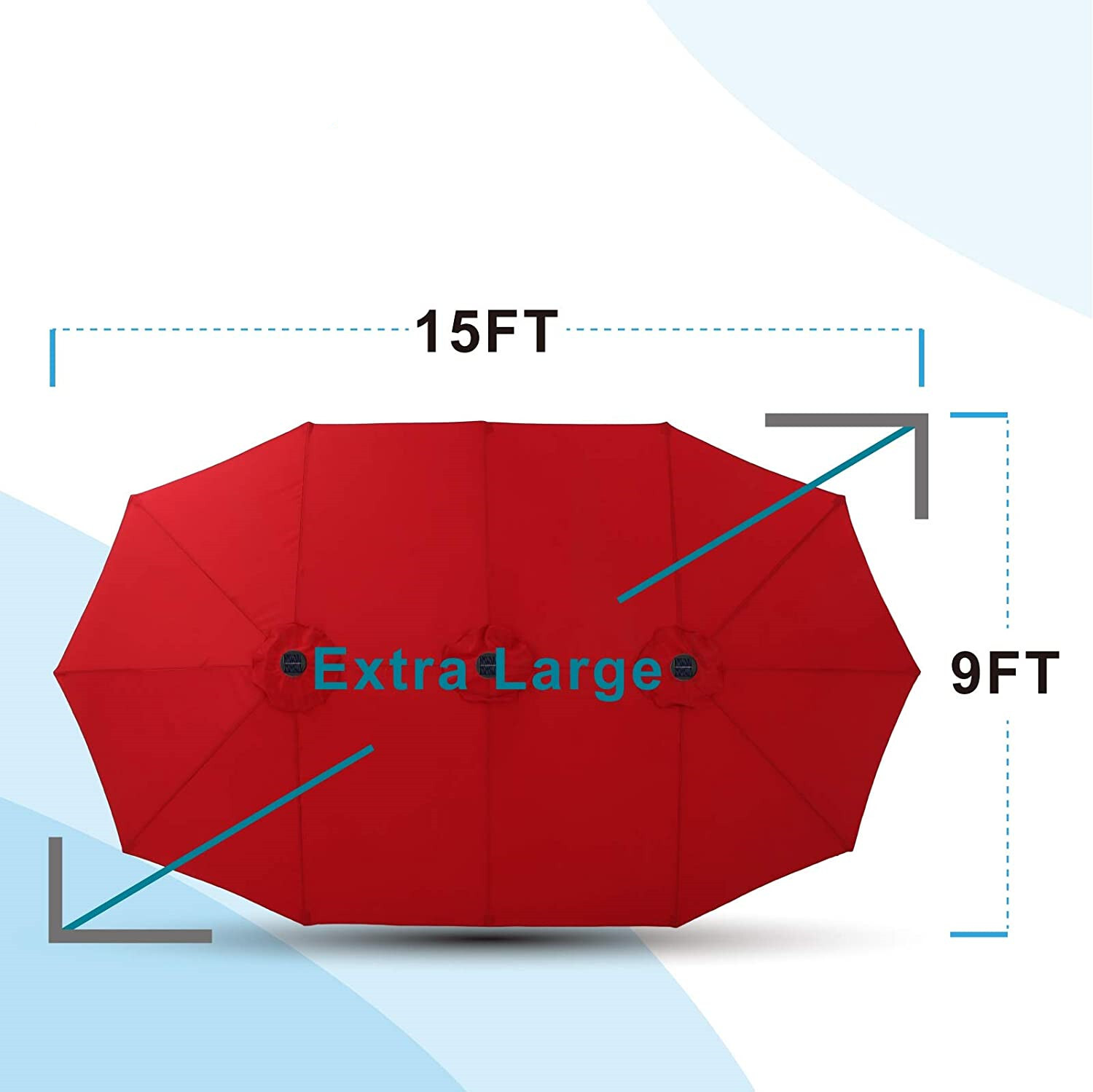 15FT Patio Umbrella Outdoor Double-Sided Umbrella with Solar Light 36 LED Lights