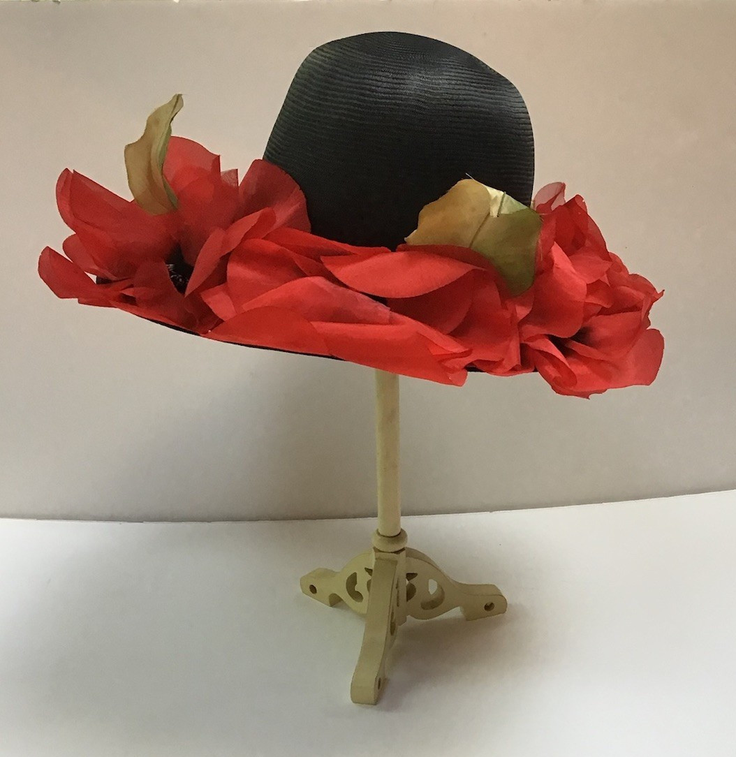 Vintage Women’s Hat Red Poppies Labeled Ranleigh Union USA Made Kentucky Derby
