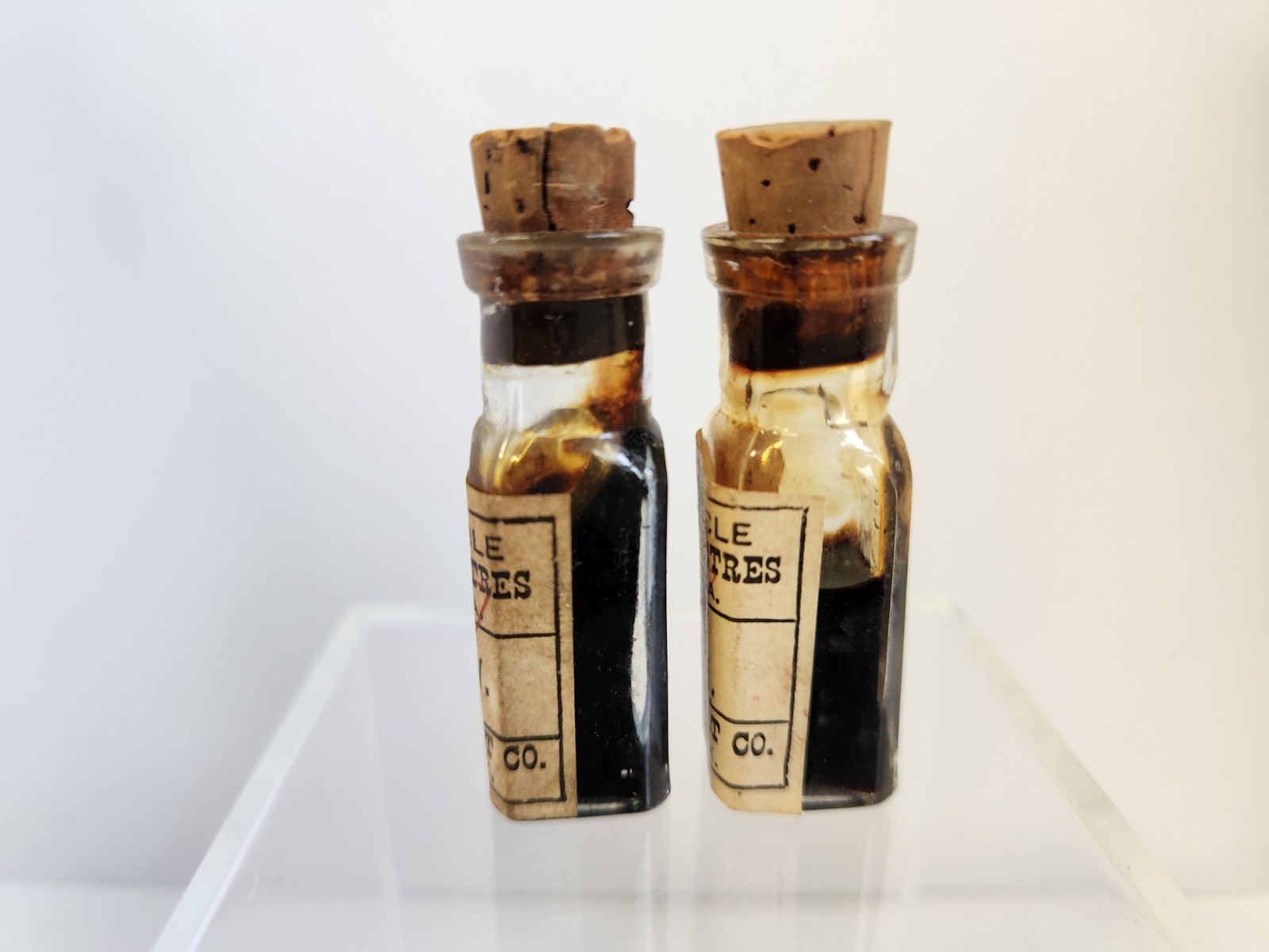 Antique The FRY ART CO New York Embossed Bottles With Labels Liquid Lustres