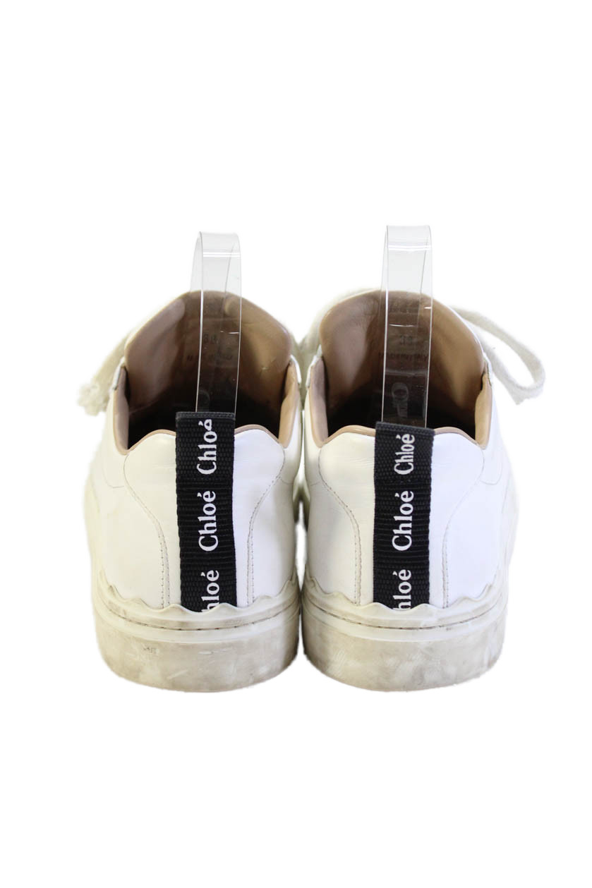 Chloe Womens Leather Low Top Athletic Sneakers Shoes White Size 8