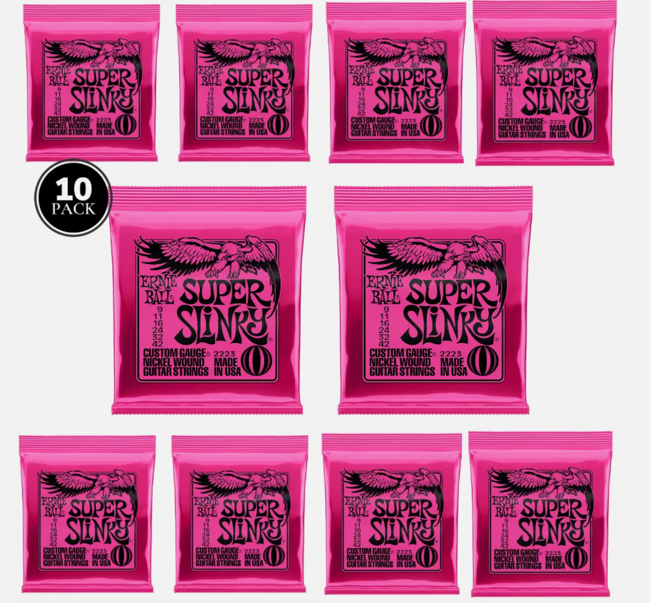 **Ernie Ball Regular Slinky Nickel Wound Electric Guitar Strings 9-42 -10 Pack