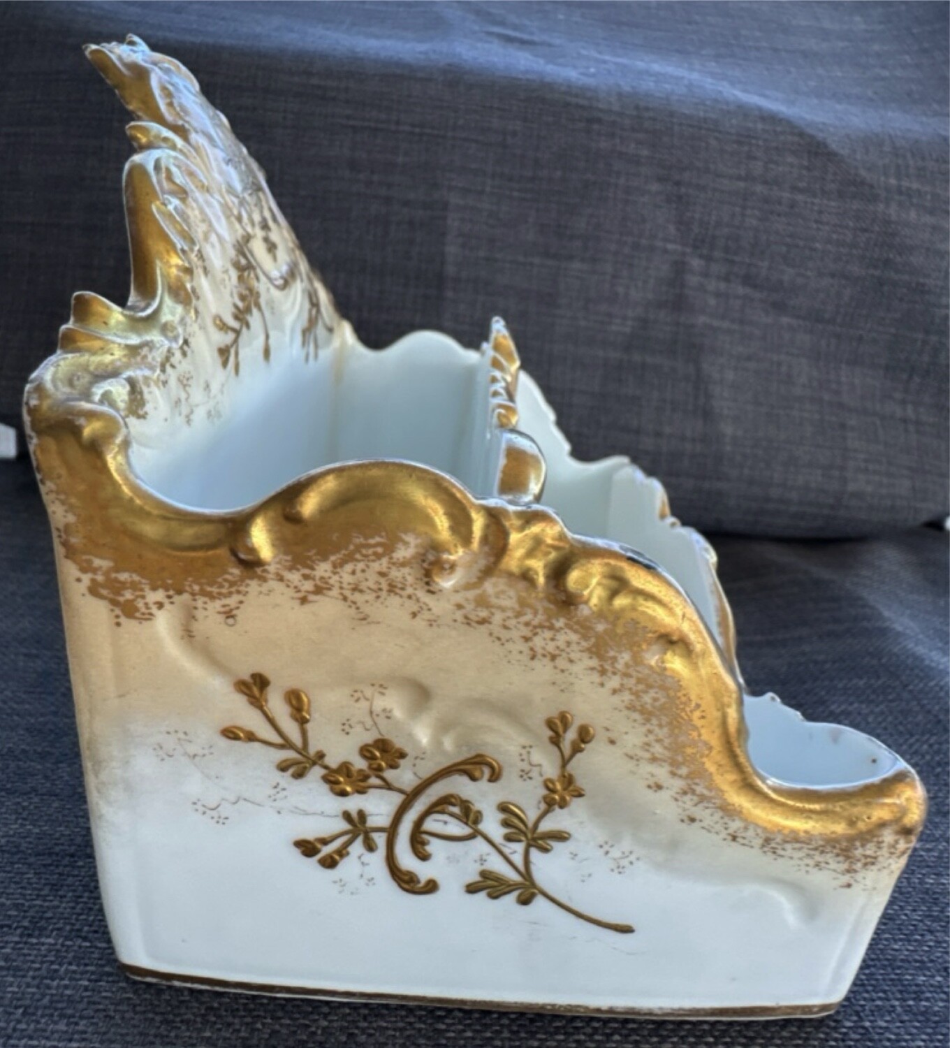 antique c. 1900 AK CD LIMOGES gilt porcelain letter holder desktop accessory
