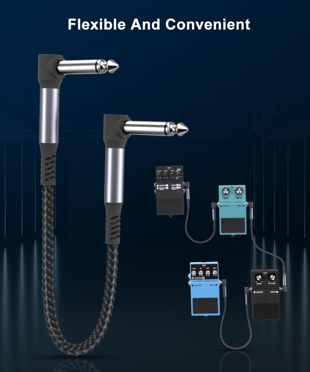 Ruxely Guitar Patch Cables 6-Inch 3-Pack,6.35MM Effects Pedal Board Cord,Nylo...