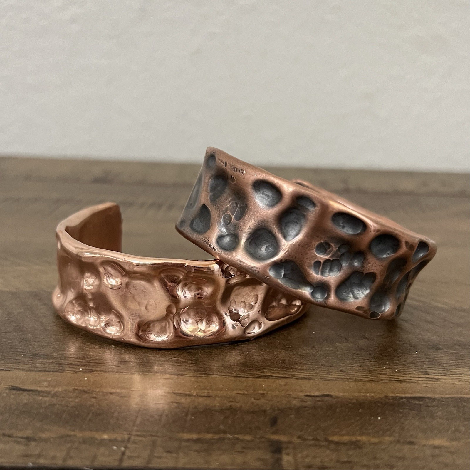 Brutalist Heavy Thick Men’s Hammered Wide Copper Artisan Cuff Bracelet Shiny