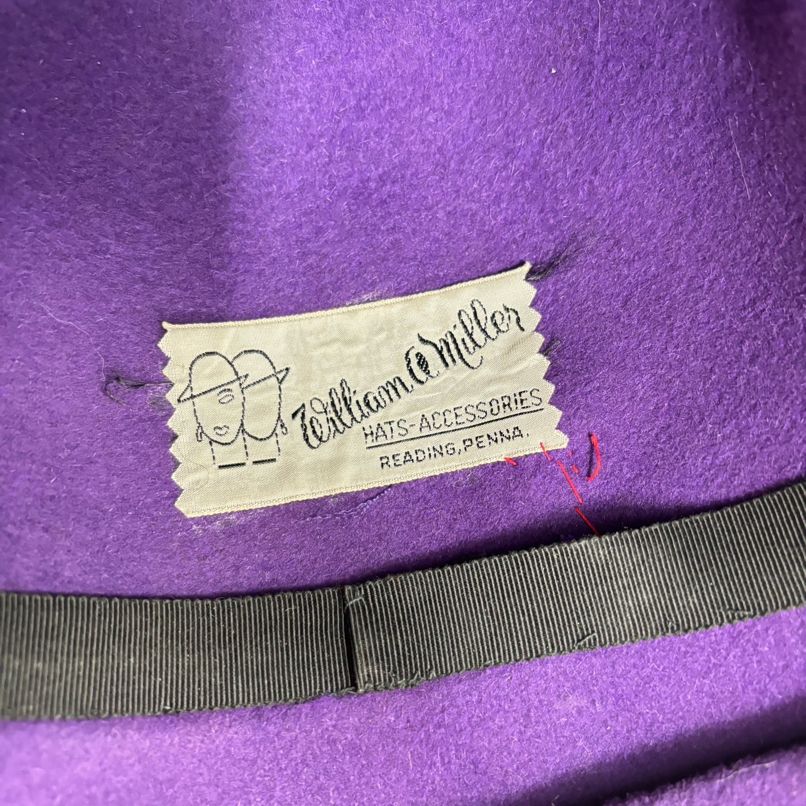 Vtg 60s Contessa William A Miller Cloche Hat Purple Felt Pink Bow Cocktail