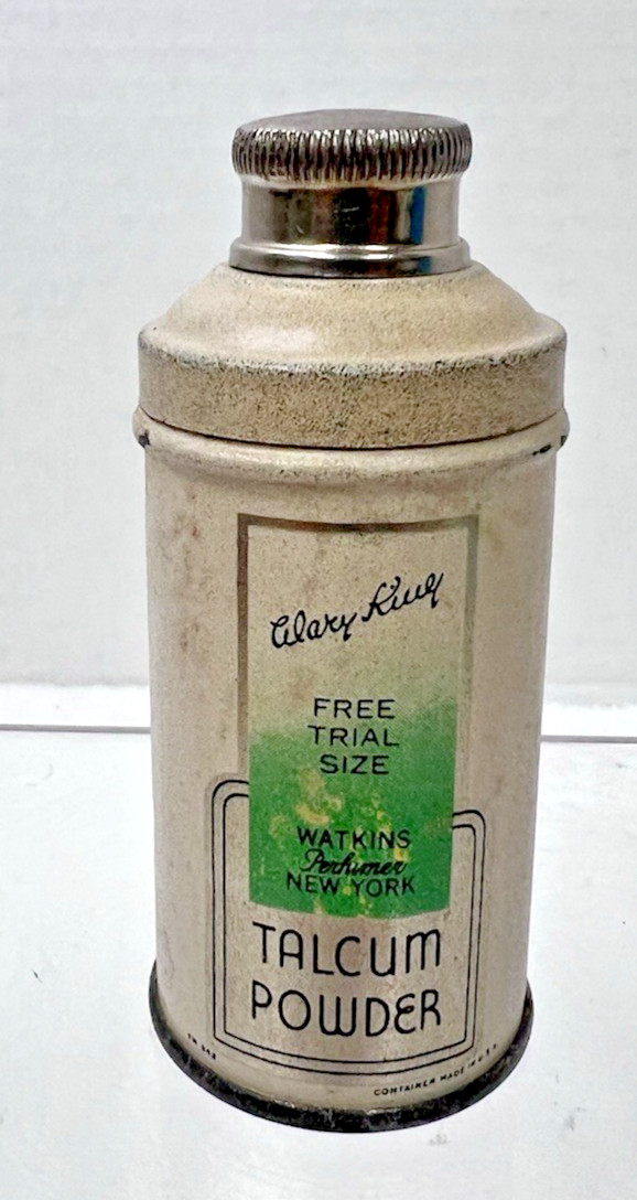 Antique Alary King Watkins Feather Talcum Powder Sample Size Tin 2 3/4"