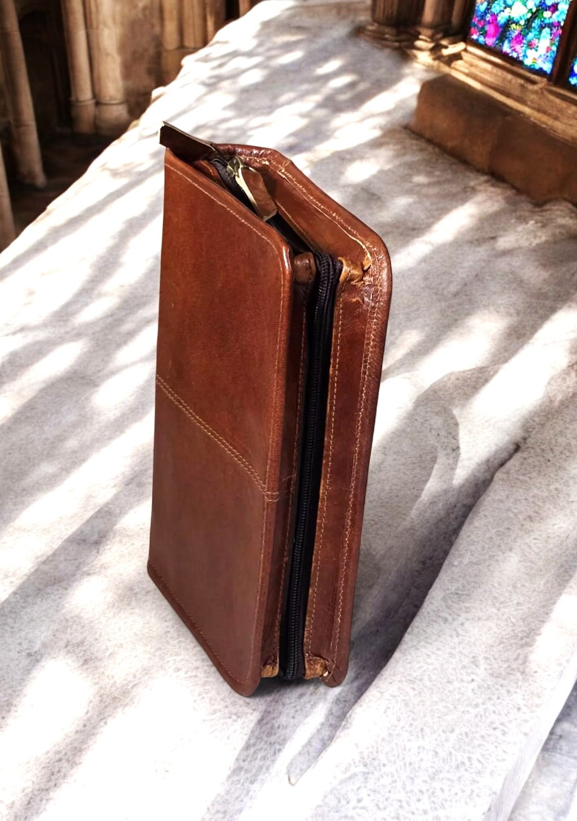 Large Handmade Leather Bible Cover | Vintage Brown Leather Holy Bible Case.