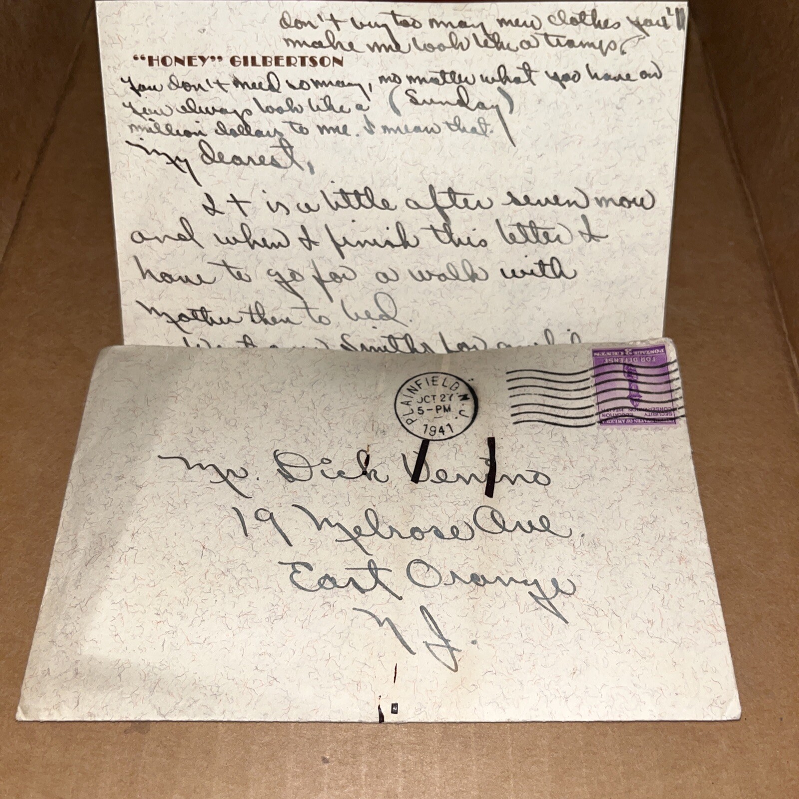 1941 “Gold Digger” Love Letter Post Great Depression: New Jersey Golddigger