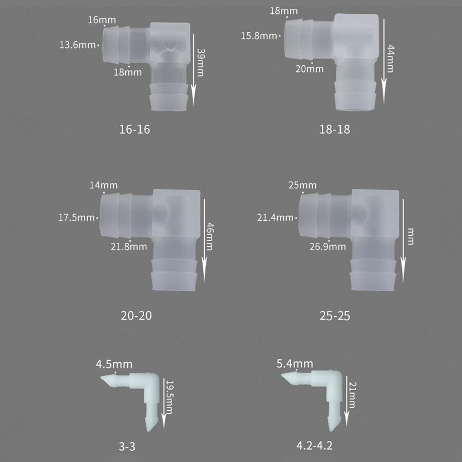 90 Degrees Elbow Hose Joiner Barbed Splicer Plastic Pipe Connector 2.4mm - 20mm