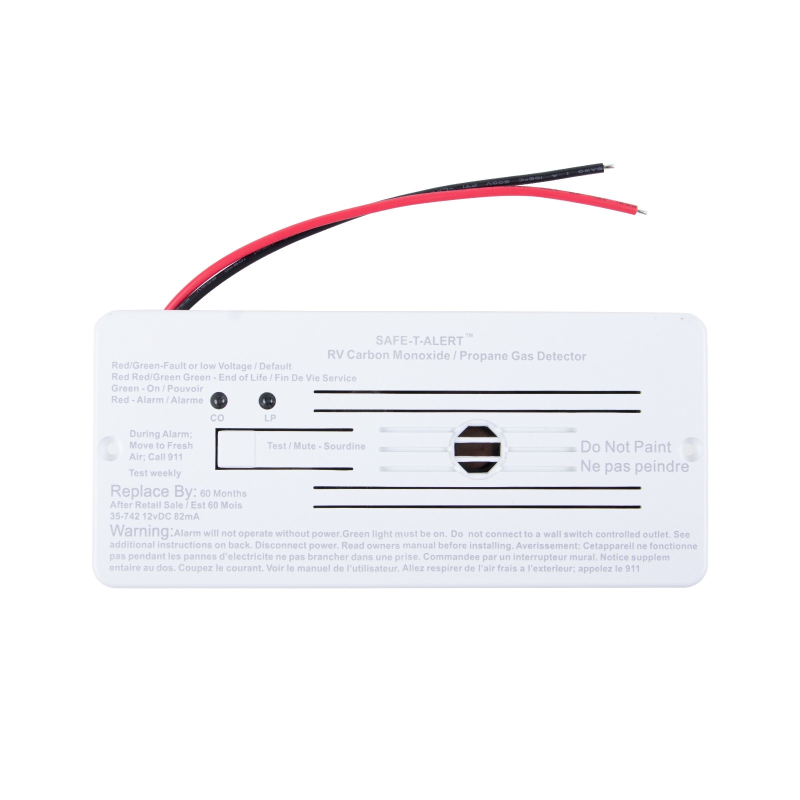 Safe T Alert 35-742-WH Dual LP/CO Alarm – Flush Mount White RV Detector