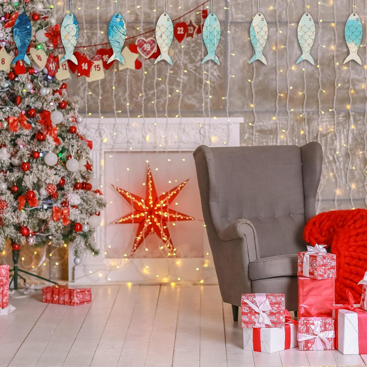 DIY Wood Fish Cutouts, 36 Pcs Unfinished Wooden Fish Shaped Ornament Blanks Sign