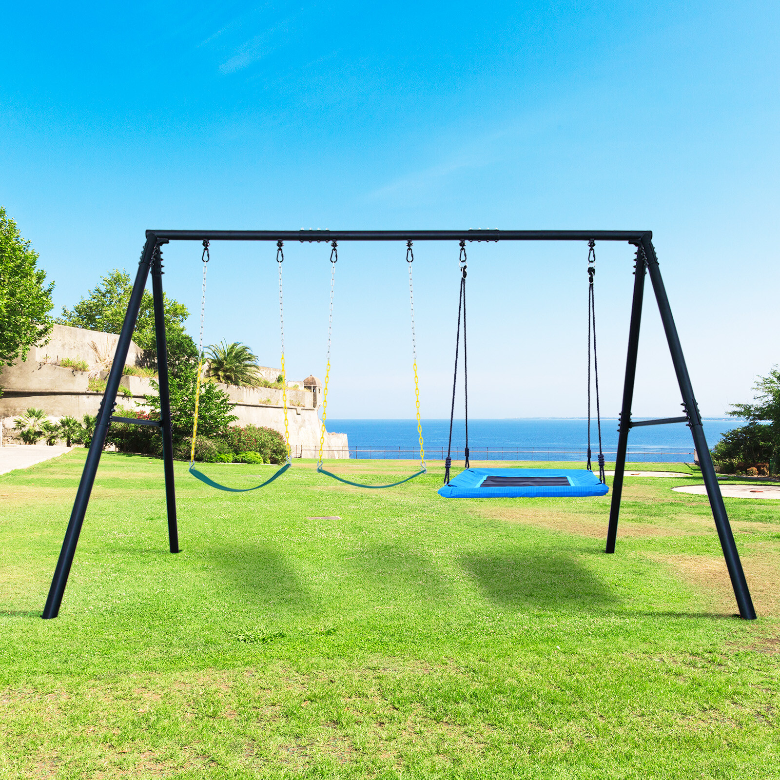 600lb Outdoor Swing Set for Backyard with 3 Swings Heavy Duty Metal Swing Stand