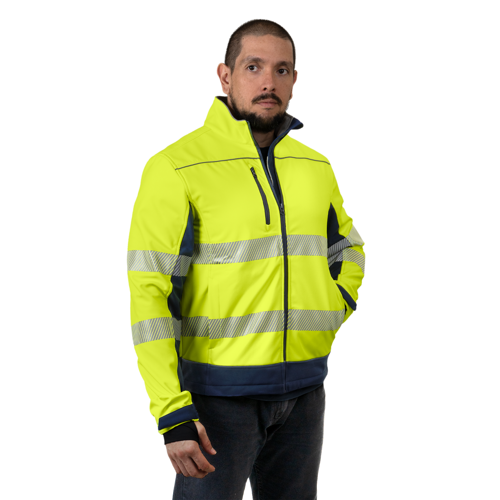 Hi-Vis Softshell Fleece Lined Safety Jacket with Reflective Strips by JORESTECH