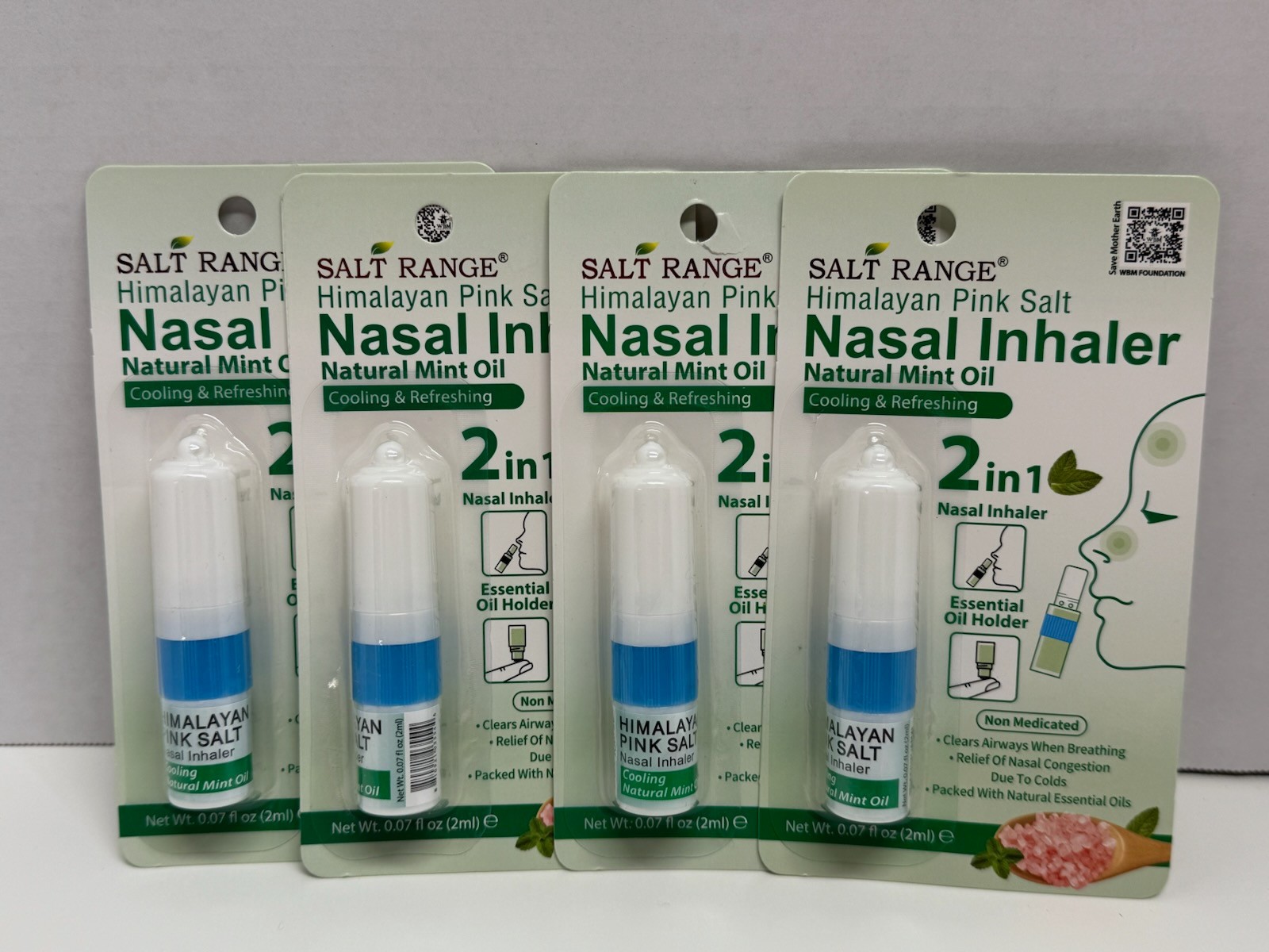 Lot of 4 Himalayan Pink Salt Nasal Inhalers – Natural Mint Oil, NEW