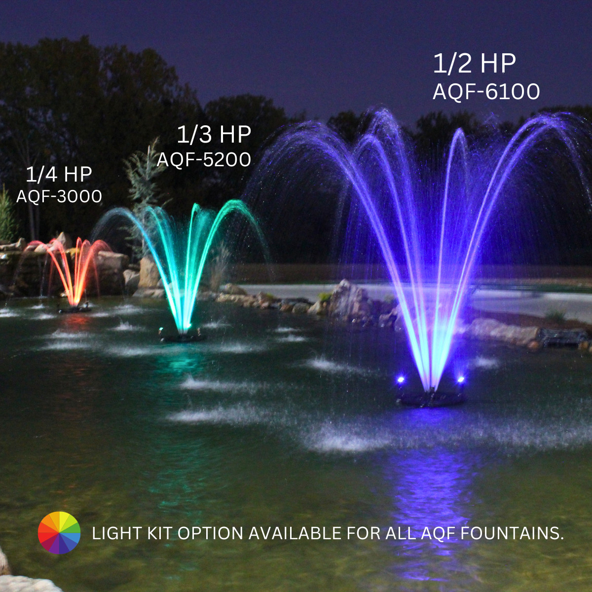 Floating Fountain, 1/2 HP, 100' Cord, 6,100 GPH, Color LED Lights, 9 Patterns