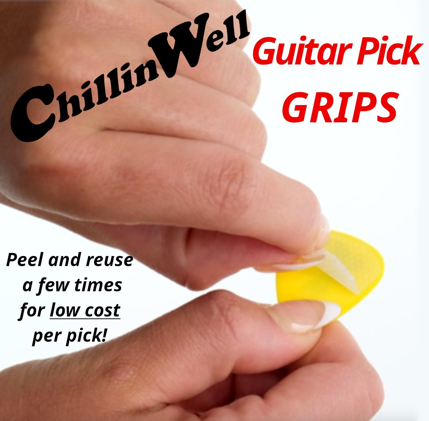 ChillinWell Guitar Pick Grips 16pc Grippy not Sticky Durable Reusable Stick-On