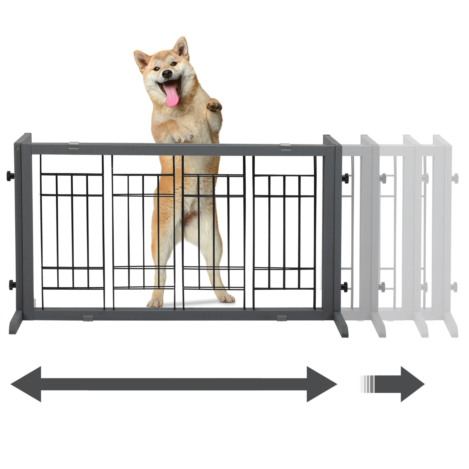 COZIWOW 38"-71" Freestanding Wood Pet Gate Foldable Puppy Fence Dog Gate Doorway