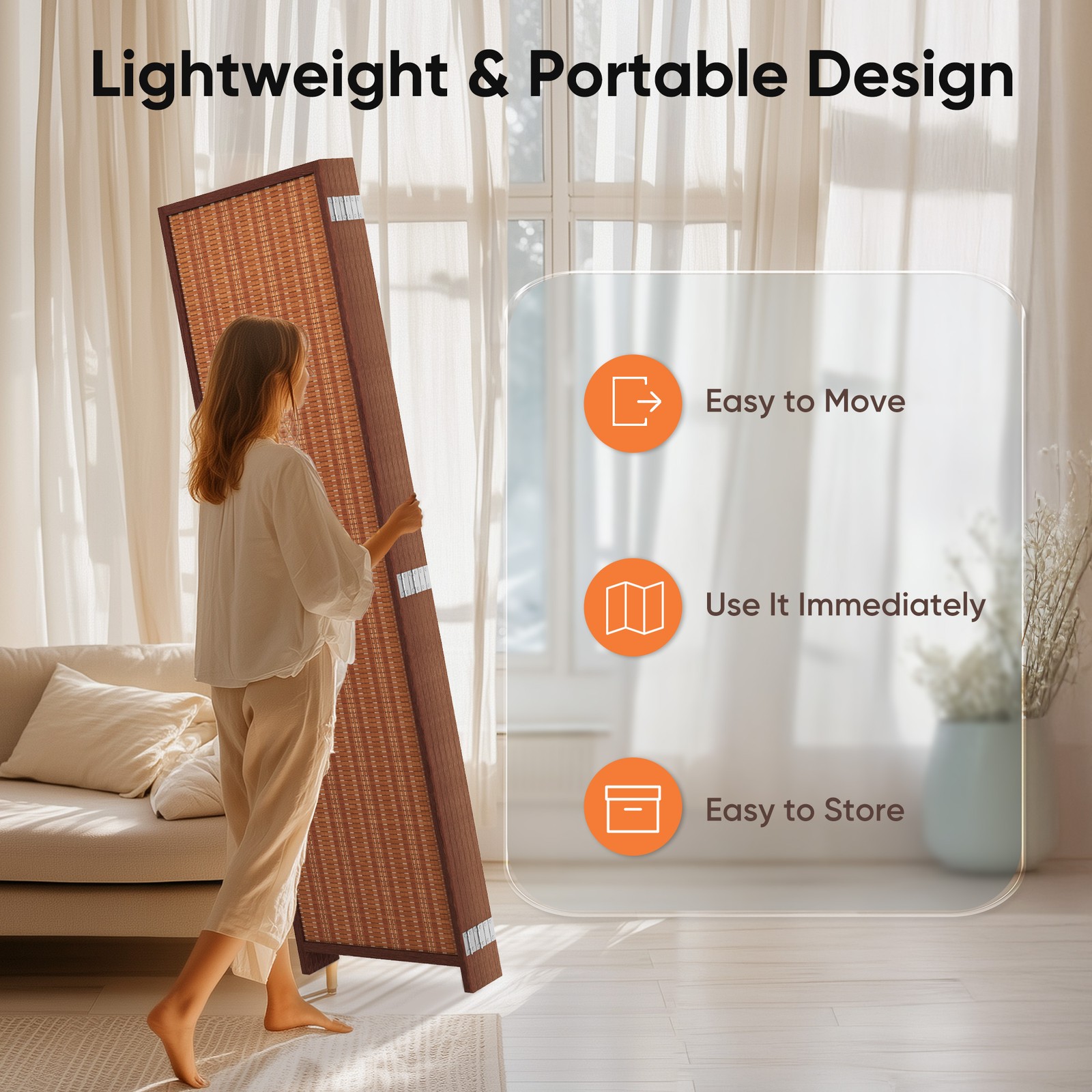 JOSTYLE 4/5/6 Panel Folding Privacy Screens 6ft Bamboo Freestanding Room Divider