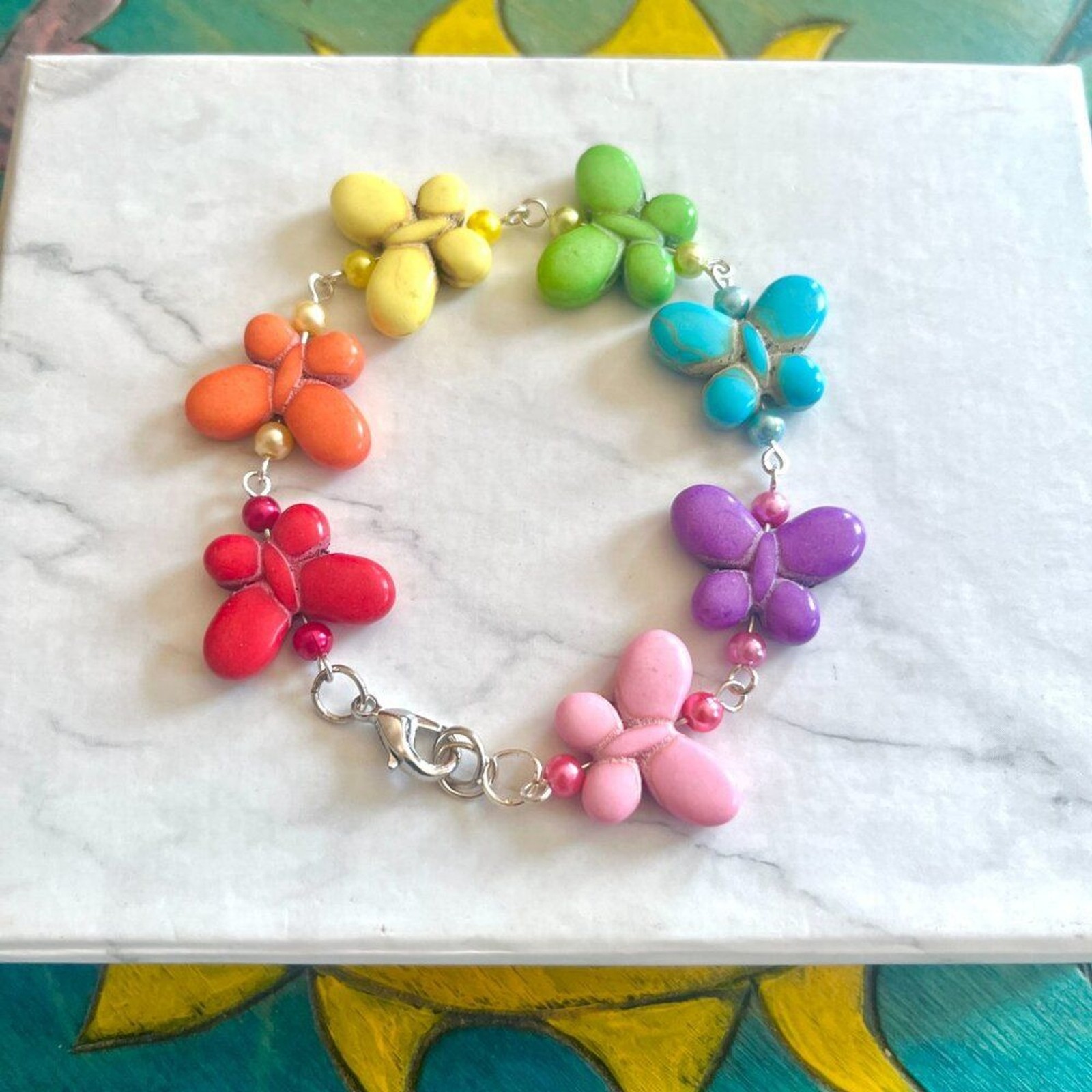 Rainbow Butterfly Bead Chain Bracelet