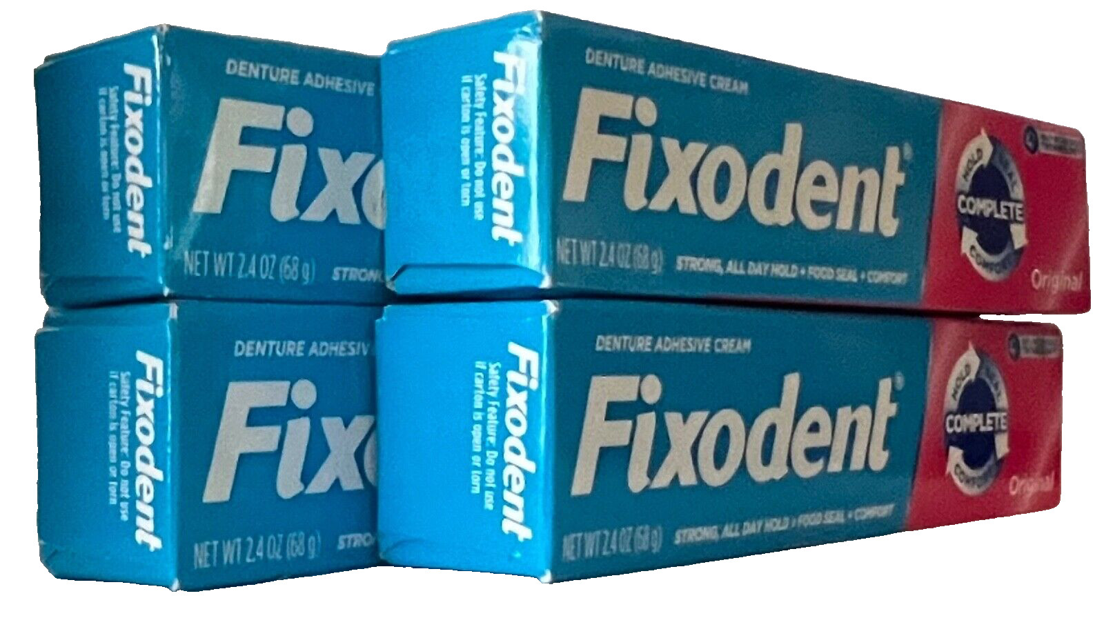 FIXODENT *ORIGINAL* DENTURE ADHESIVE CREAM 4 TUBES 2.4-OZ (68g) EA