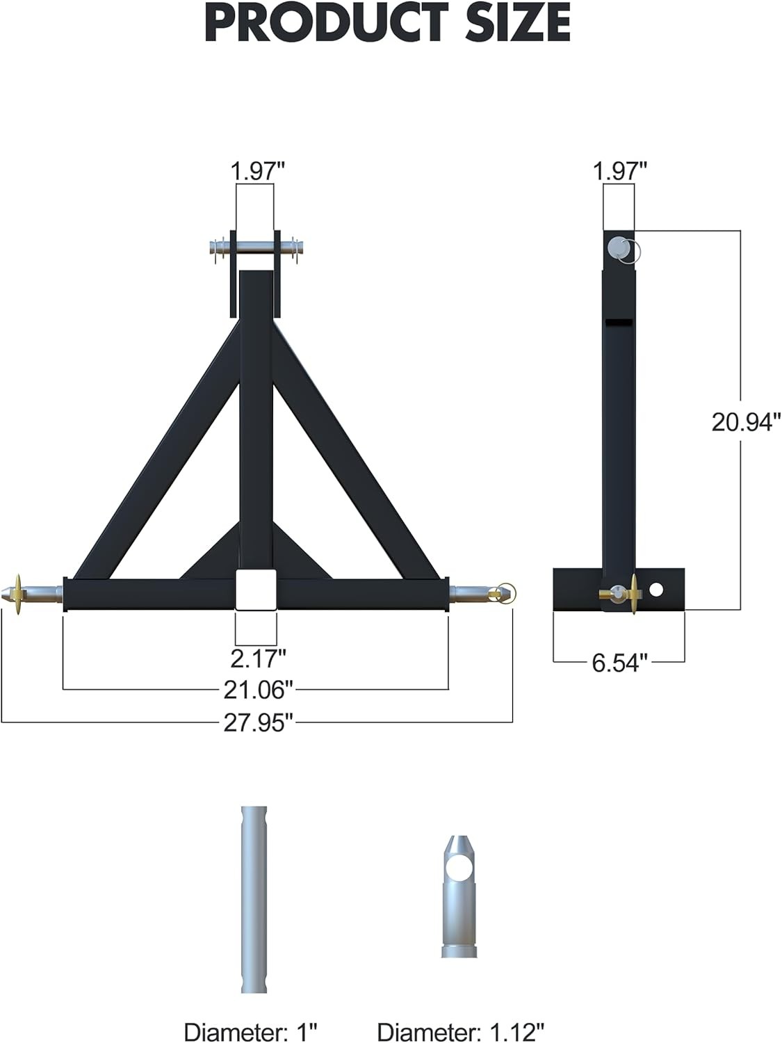 3 Point 3 PT Trailer 2" Receiver Hitch Tow Drawbar Adapter for CAT 1 Tractors US