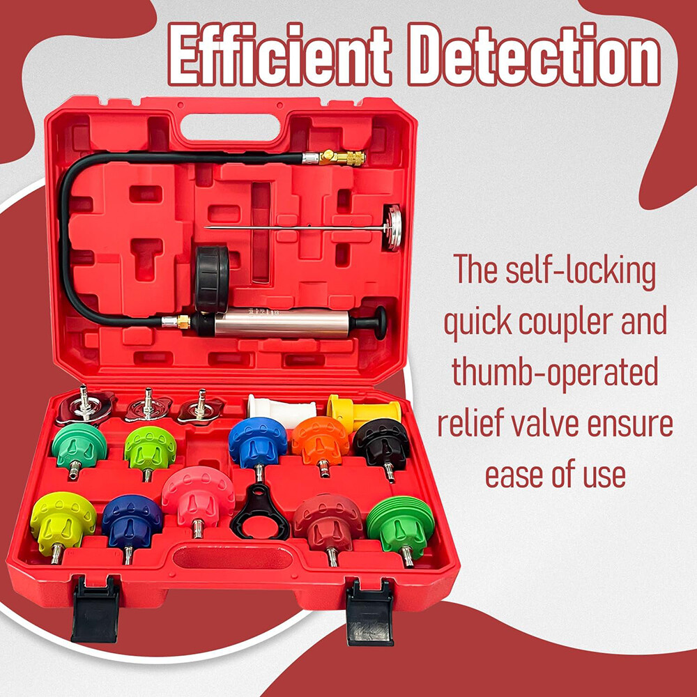 18pcs Universal Radiator Pressure Tester Kit Coolant Vacuum Type Cooling System