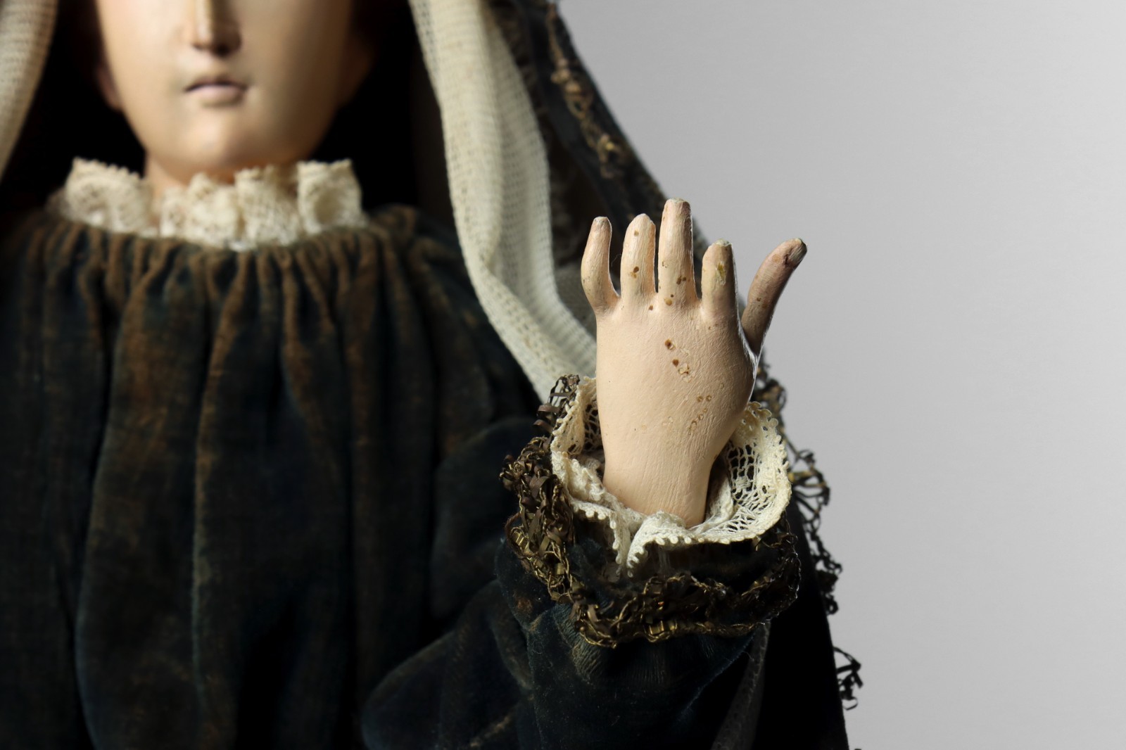 Antique 19th C Carved Wood Polychrome Santos Virgin Mary Madonna Lady of Sorrows