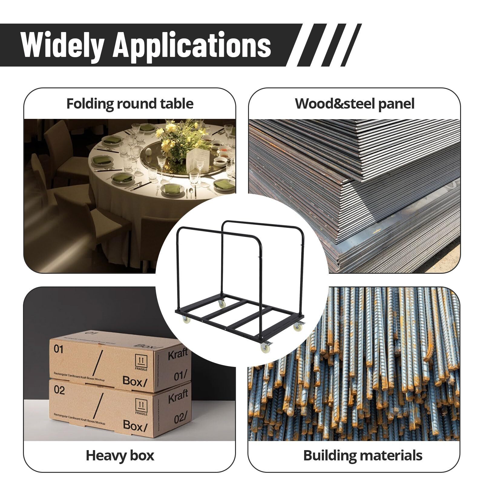 Folding Table Cart Rack 1500 LBS Panel Dolly Cart w/5" Swivel Casters Heavy Duty