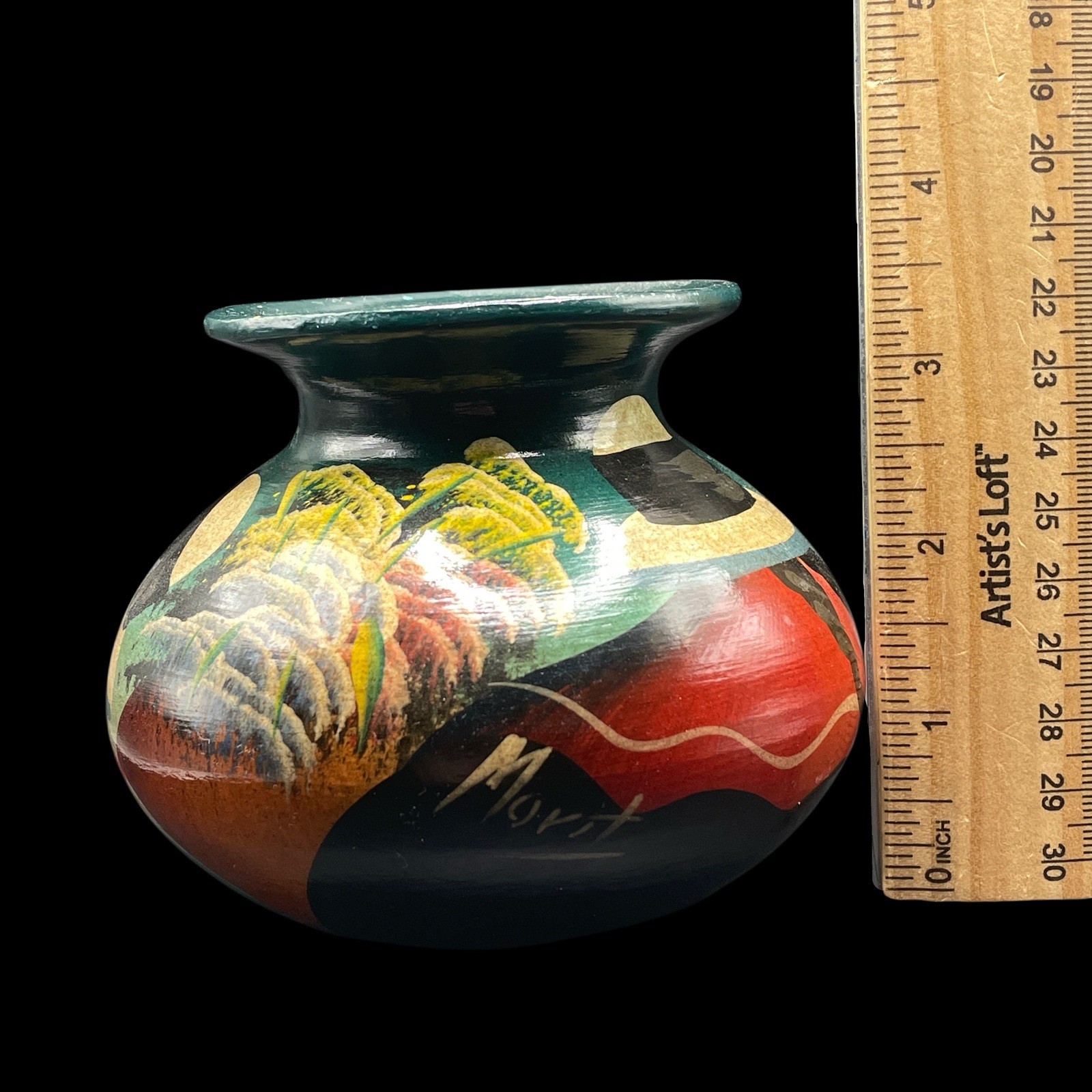 Hand Painted Folk Art Small Pottery Vase Peru Pahuart S.R.L. Signed Morit READ
