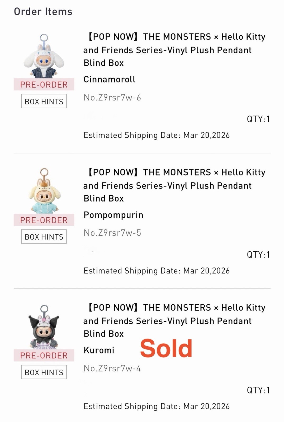 Authentic The Monsters x Sanrio Characters Series Blind Box Figures Plush Toy