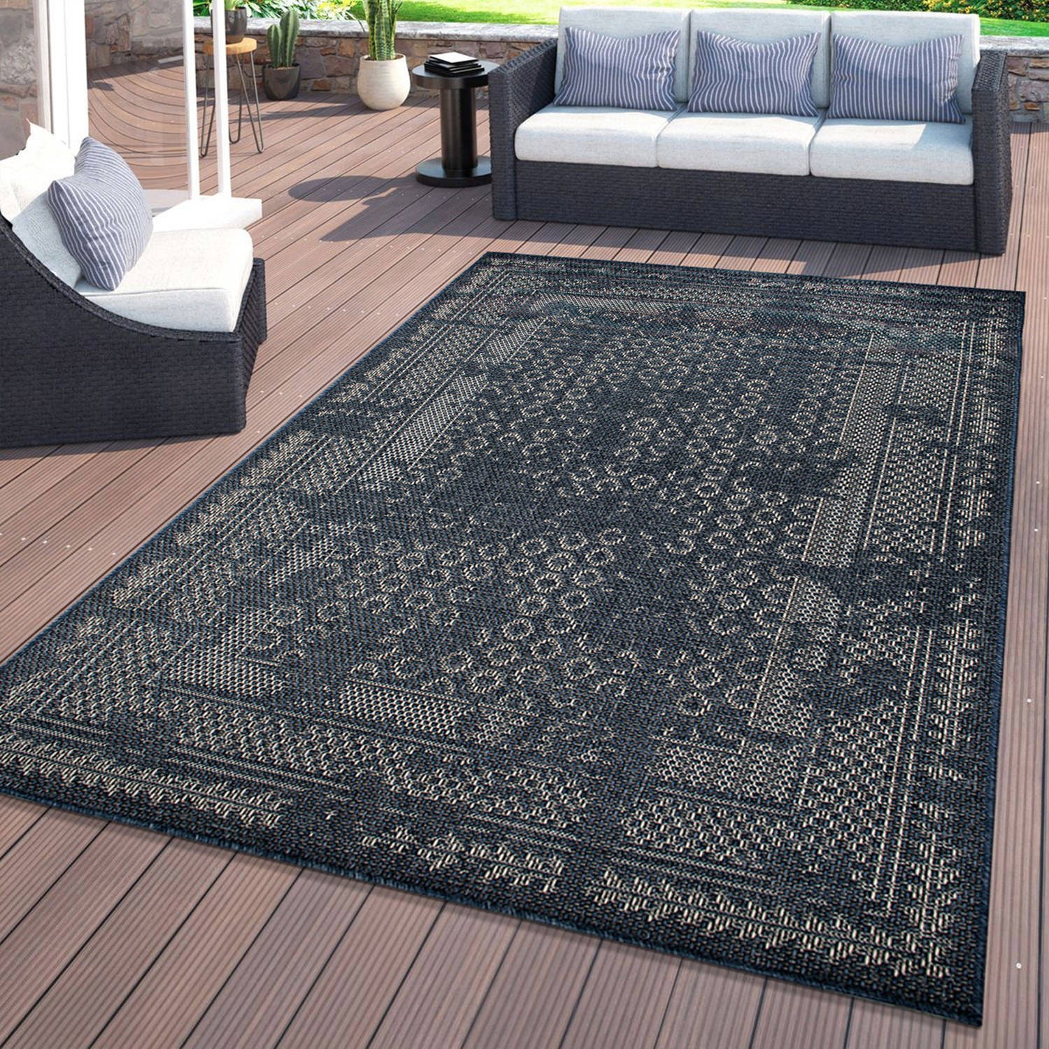 Rugshop Outdoor Carpet Bohemian Border Indoor/Outdoor Area Rug Out Door Rugs 5x7