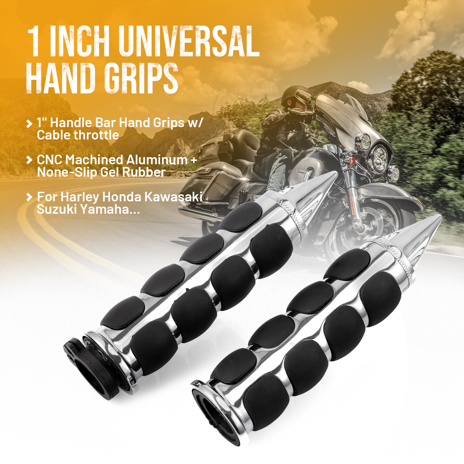 1" Motorcycle Chrome Black Hand Grips Handlebar for Harley Yamaha Honda Kawasaki