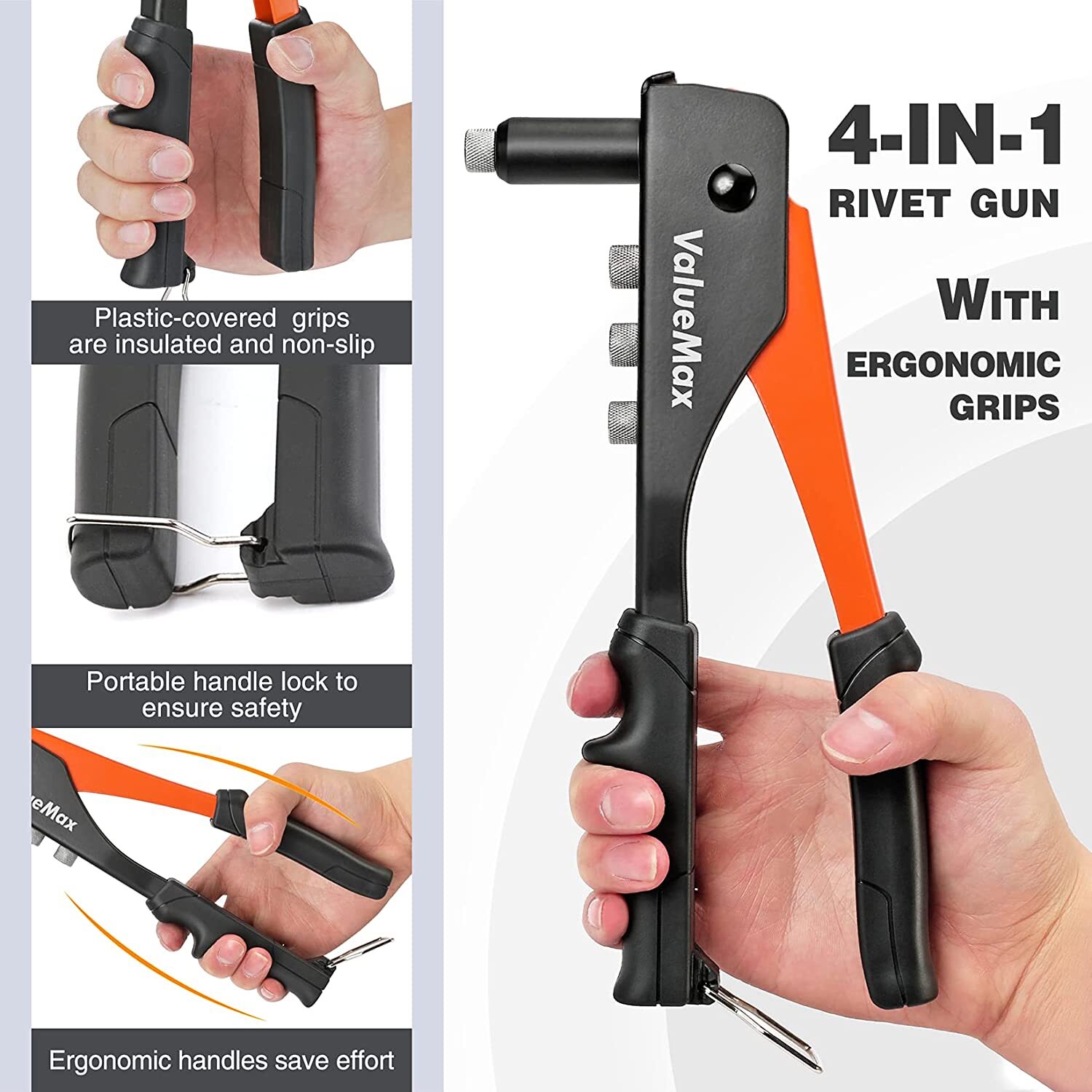 ValueMax 4-in-1 Hand Riveter/Rivet Gun Pop Rivet Tool Kit with 200 Rivets Steel
