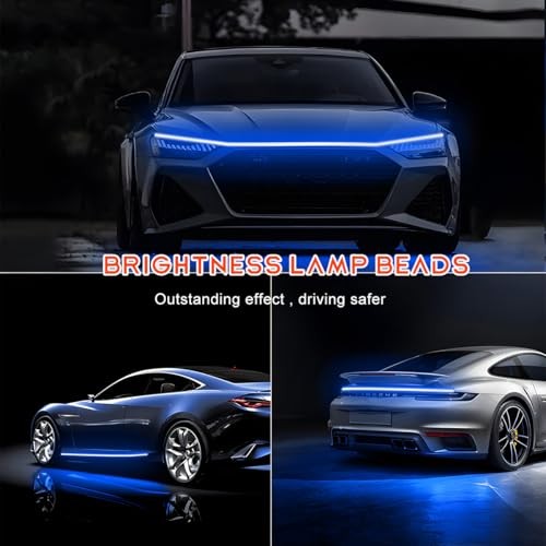 Car Hood Light Strip Flexible DRL Dynamic Scan Start up Hoodbeam 71 Inches Blue