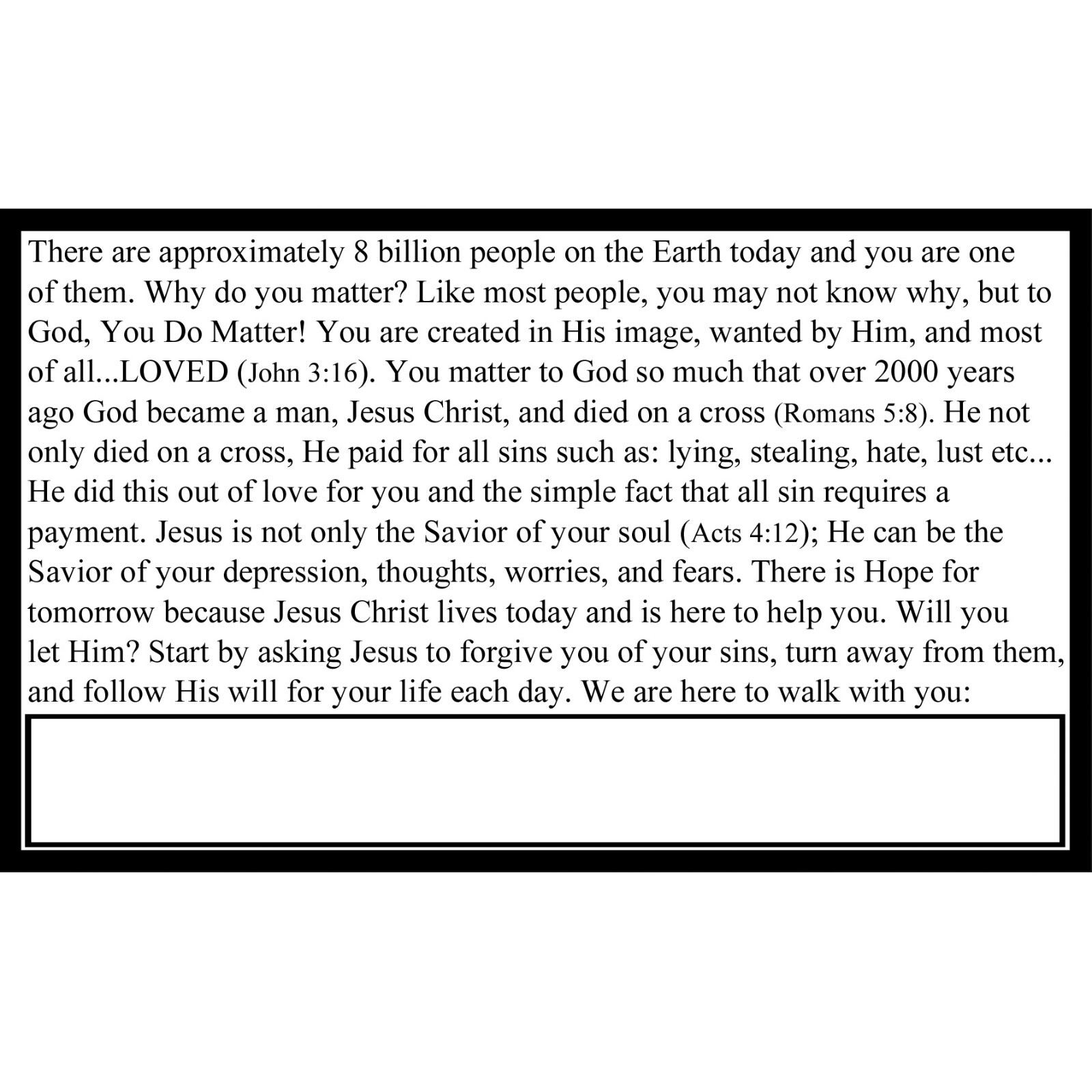 Your Life Matters! | Gospel Tracts | Bible Tracts | Size (3"x5") | Pack of 50