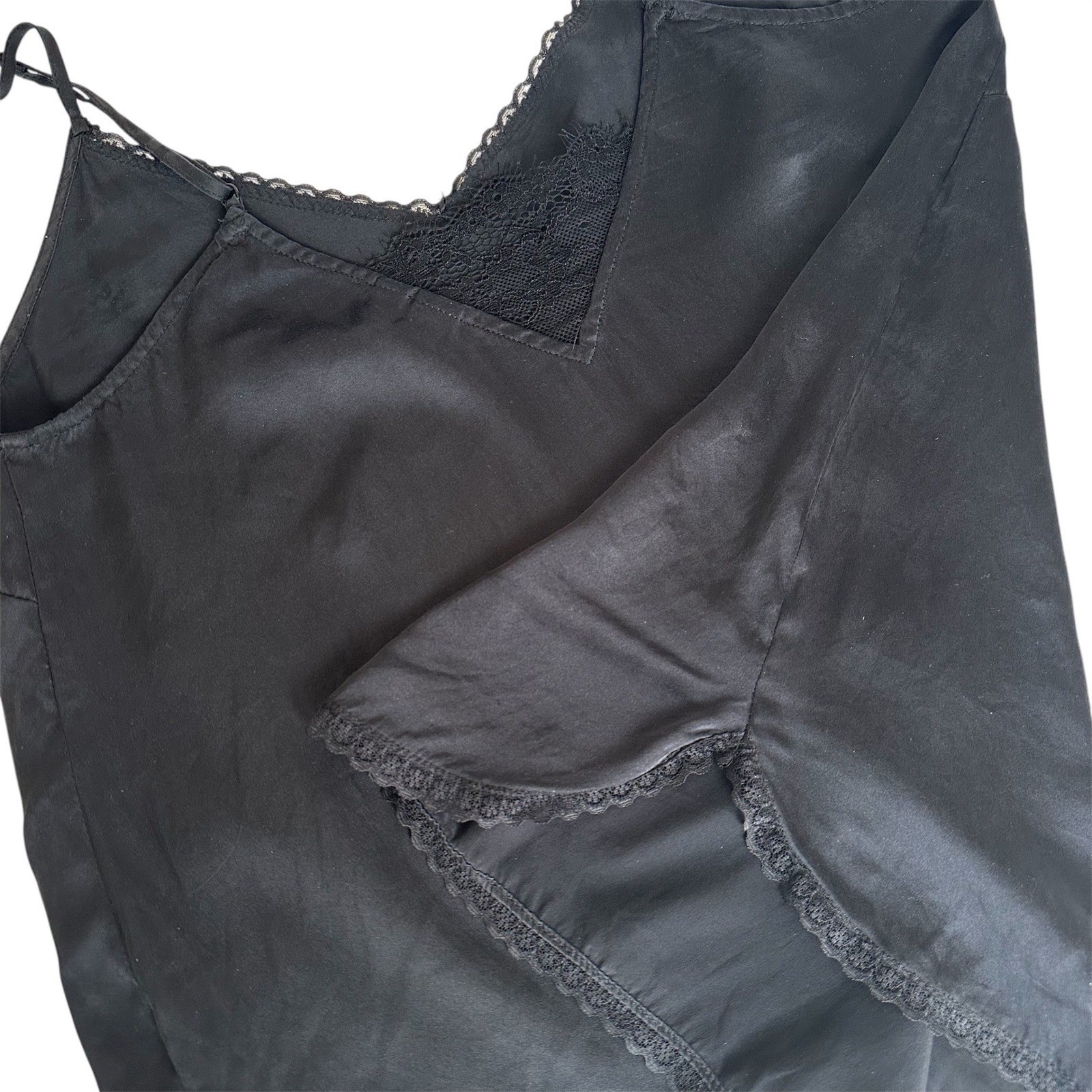 Eloise by Anthropologie Camisole Womens Small Black 100% Silk Lace Trim V-Neck