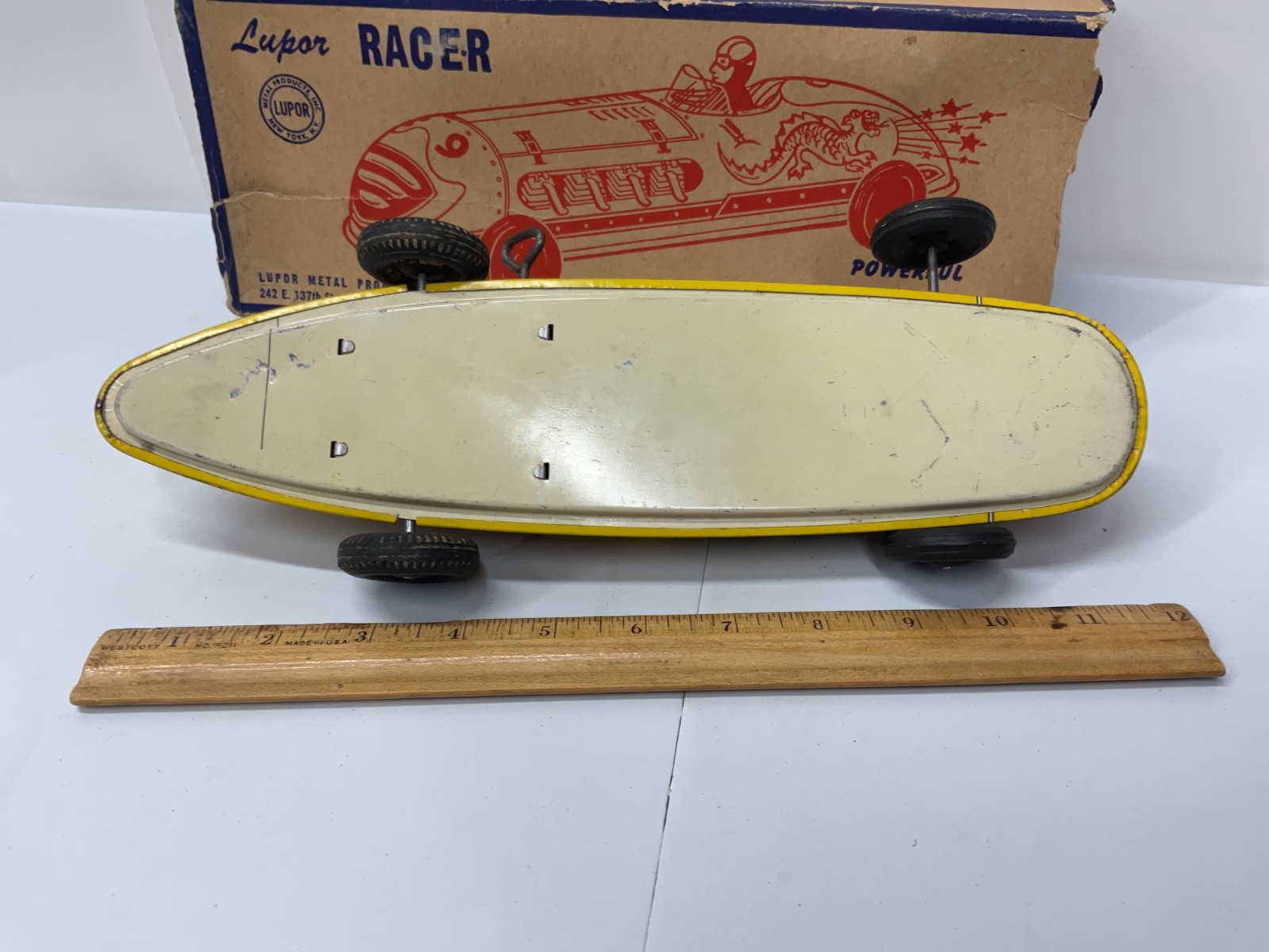 VINTAGE LUPOR TIN WINDUP RACER WITH ORIGINAL BOX